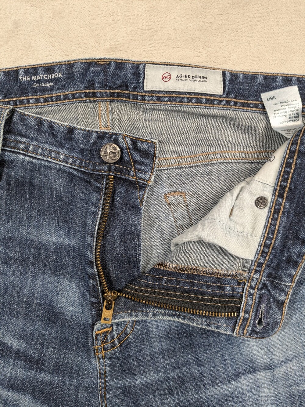 AG Adriano Goldschmied Mens 36 Matchbox Slim Straight Blue Stretch Jeans - Picture 13 of 16